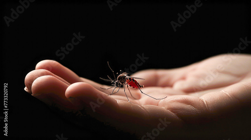 Bloodsucking Mosquito on hand with black background © romanets_v