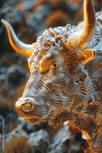 An angry bull on an abstract colorful background. Illustration