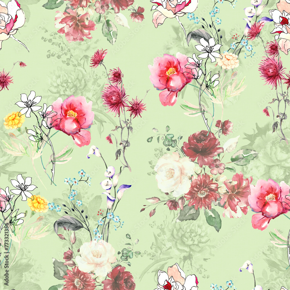 Decorative Digital Flower Pattern Design,Seamless Flower Pattern Design