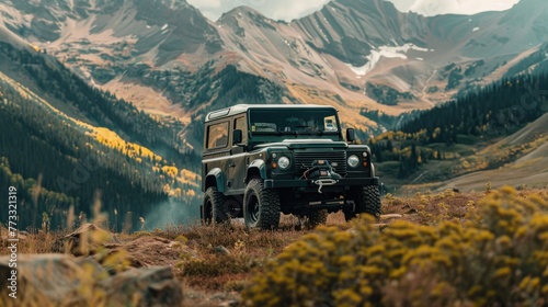 Dark green off-road car in the mountains © romanets_v