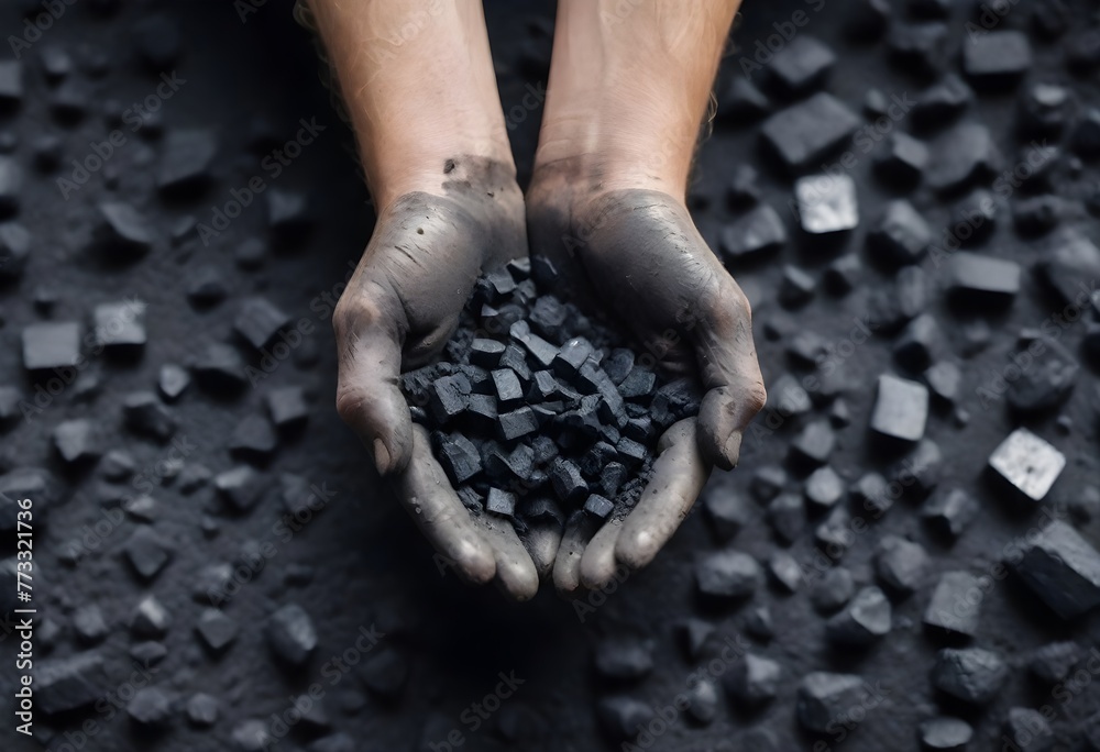 coal textures layered with miners rugged hands - obrazy, fototapety, plakaty 