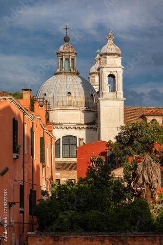 Venice religious architecture. Gesuati Church with baroque dome and twin bell towers