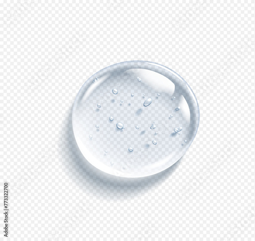 Hyaluronic acid drop with bubbles realistic vector illustration. Cosmetic serum smear. Luxury skincare product 3d object on transparent background