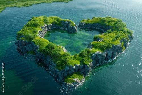 An island in the sea in the shape of a heart in summer © Александр Лобач