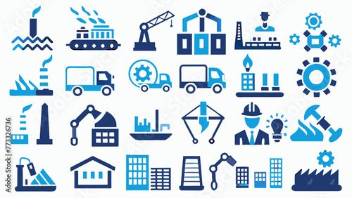 factory-icon-set--containing-industry--production vector illustration