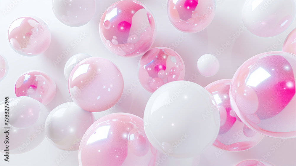Abstract background of pink and white balloons. 3d rendering, 3d illustration.