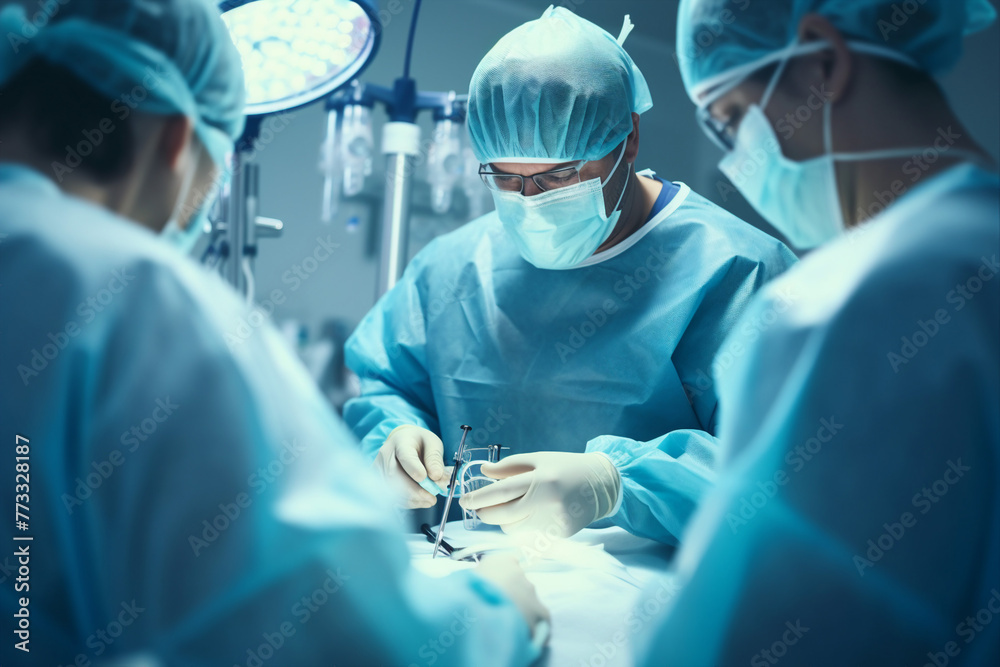 Generative IA picture modern operating room in futuristic surgery clinic team of professionals operating patient Generative IA picture modern operating room in futuristic surgery clinic team of professionals operating patient