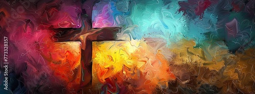 Wallpaper Mural The cross of Jesus Christ on a colorful futuristic watercolor background. Illustration Torontodigital.ca