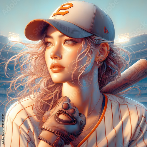 beauty girl, baseball player with cap
