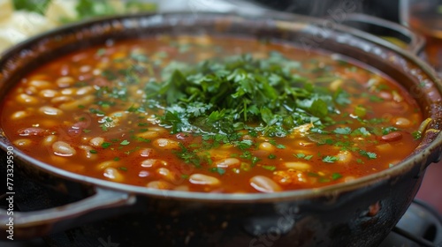 Bulgarian spicy hearty bean soup with chorba beans, photos like in a restaurant photo