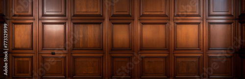 Luxurious Classic Wooden Wall Panels Background Texture - Elegant Wooden Mahagony Interior Wood Panels in a Premium Cabinet Style photo