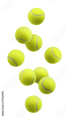 Falling Tennis ball, isolated on white background, full depth of field © grey
