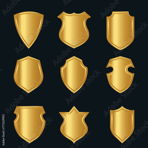 Vector shield symbol or badge composed of nine gold colors