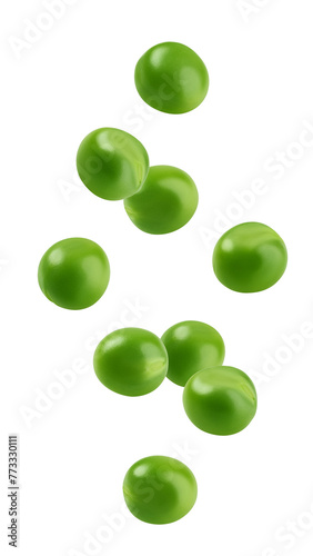 Falling green Pea, isolated on white background, full depth of field