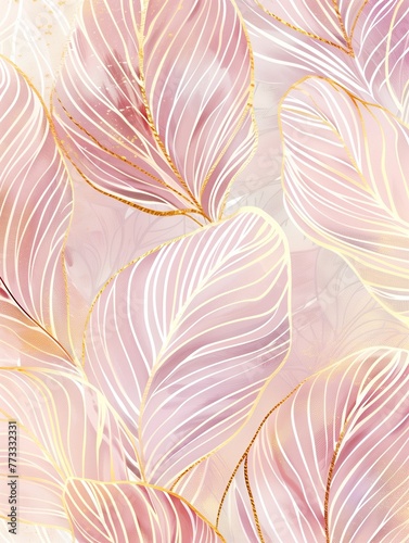 Pink and Gold Leaf Motif Design with Intricate Detailing