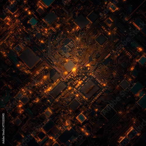 Wallpaper Mural Symmetrical Vision of a Glowing Circuit Board in the Dark Torontodigital.ca