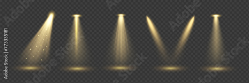 Illumination backlight effects 3d realistic vector illustration set. Glowing stage lanterns design. Lamps light on transparent background