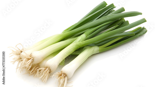 Fresh Green Leeks on White Background for Healthy Cooking