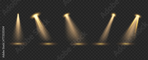 Illumination backlight effects 3d realistic vector illustration set. Glowing stage lanterns design. Lamps light on transparent background