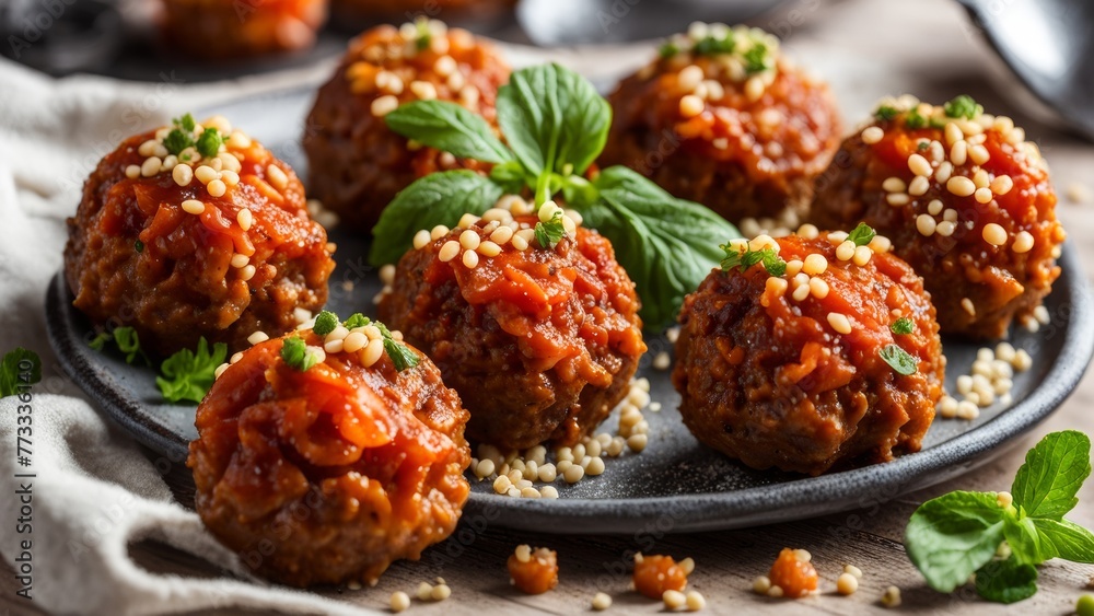 Veal meatballs with grits. Veal meatballs with grits.