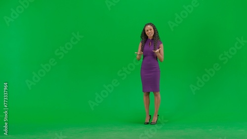 Принти на полотні Female in dress isolated on chroma key green screen background