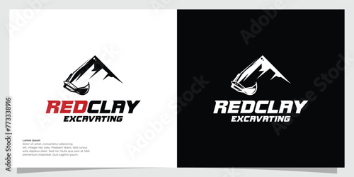 excavator logo design, mountains logo design concept excavator template vector mountains, rocks, hills,