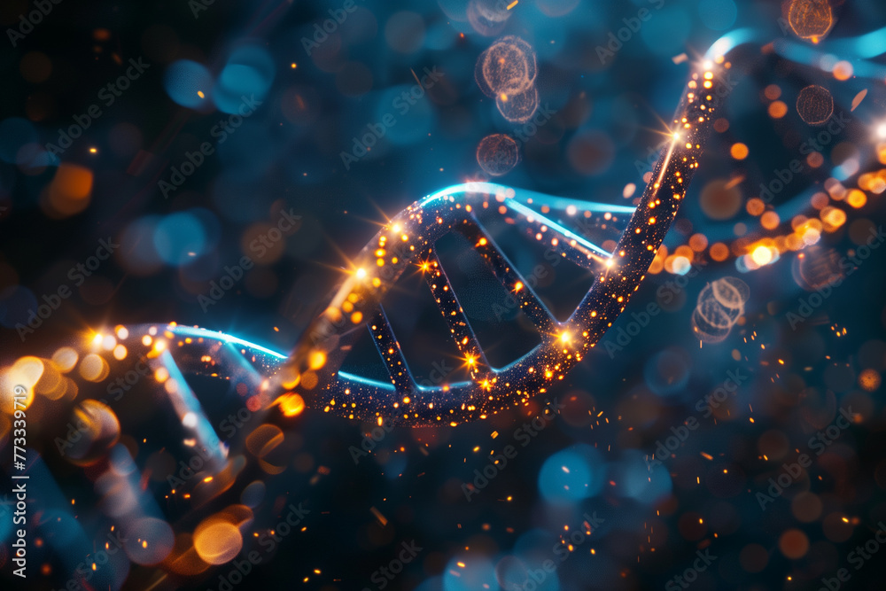 Glowing DNA strand with sparkling lights. Glowing DNA strand with sparkling lights.