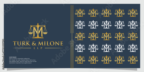 Lawyer initial M legal pillar logo set design template Law Awesome Law & company logo for young lawyers with Letter M