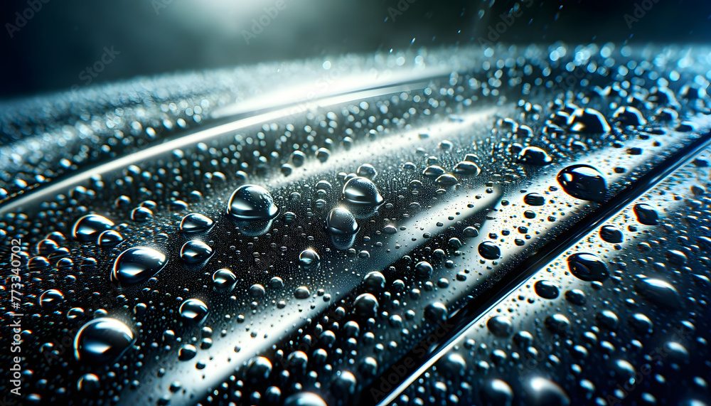 Raindrops Beading Up And Rolling Off A Freshly Waxed Car Surface - obrazy, fototapety, plakaty 