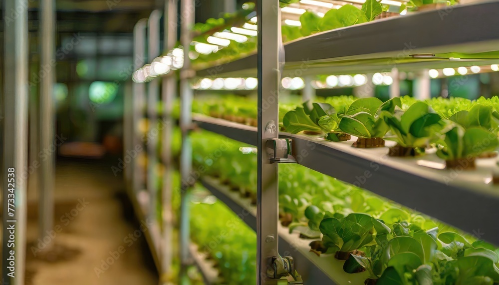 A hydroponic vertical farm in a building with advanced farming technology. Generated with AI A hydroponic vertical farm in a building with advanced farming technology. Generated with AI
