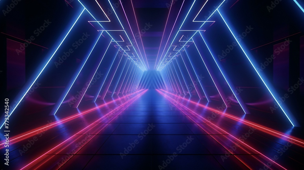 neon pathway with red and blue lights neon pathway with red and blue lights