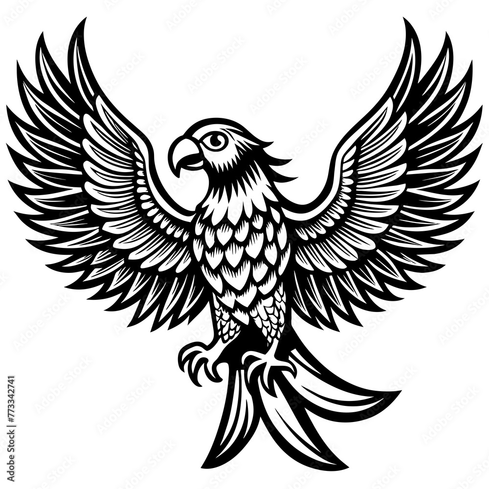 heraldic-parrot-wings-spread-with-head-turned