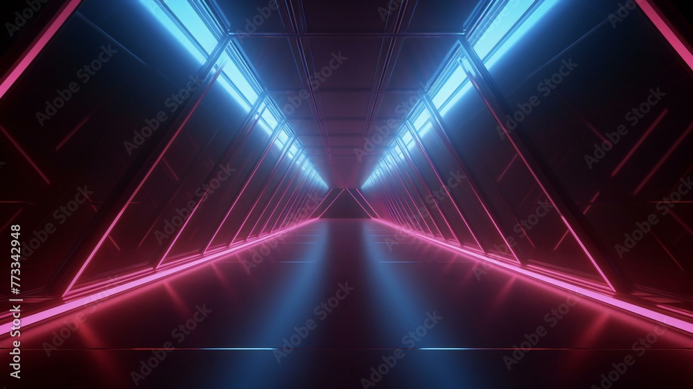 neon pathway with red and blue lights