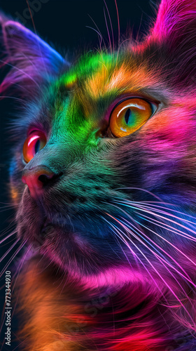 Ilustracja bajkowego kota w kolorach tęczy