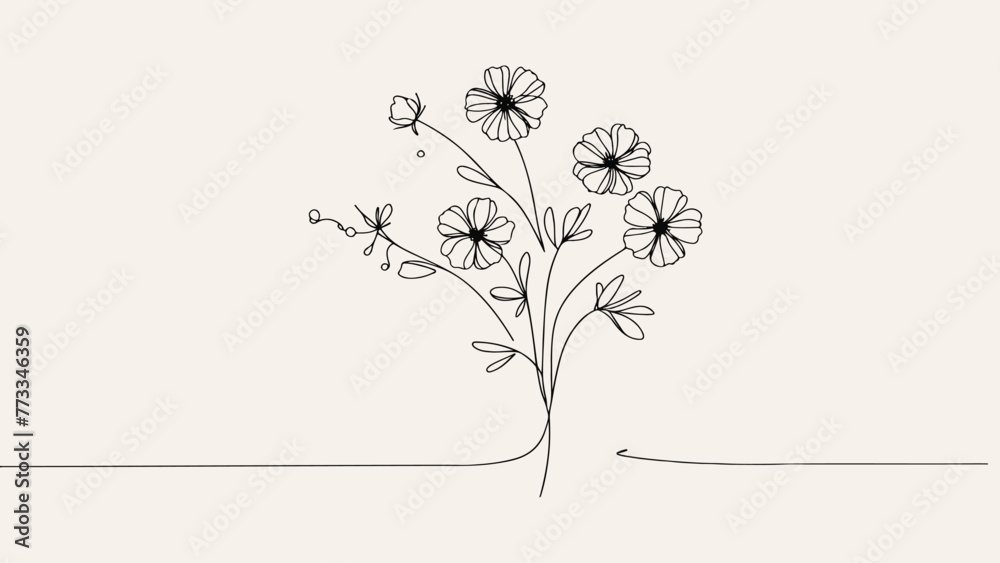 Flower Bouquet Hand drawn Line art Illustration
