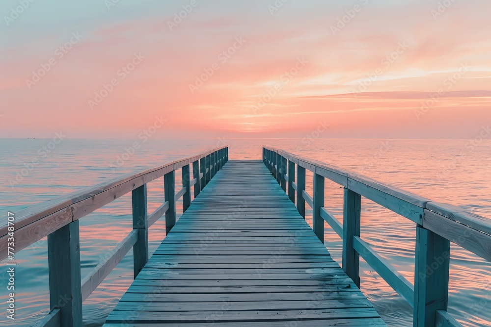 Fototapeta premium Wooden Pier Extending Into Ocean at Sunset