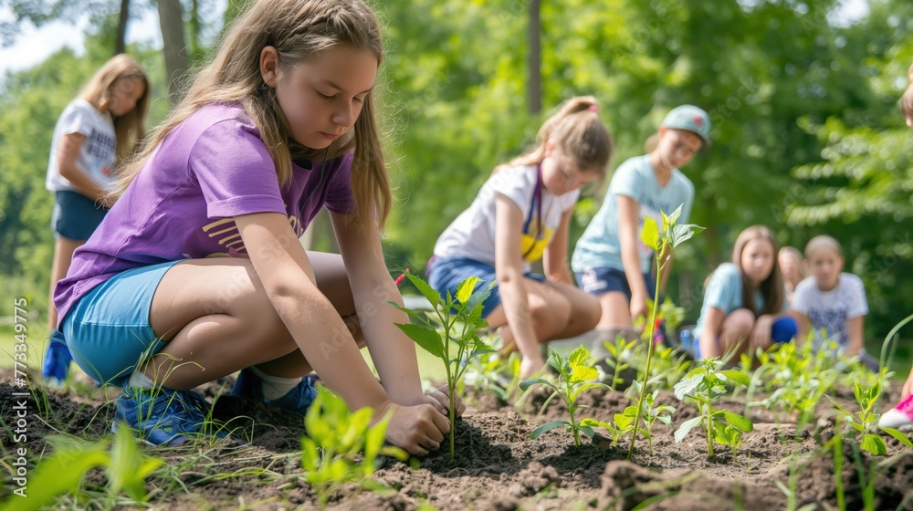 Fototapeta premium Teen Gardeners: Middle School Students’ Community Planting