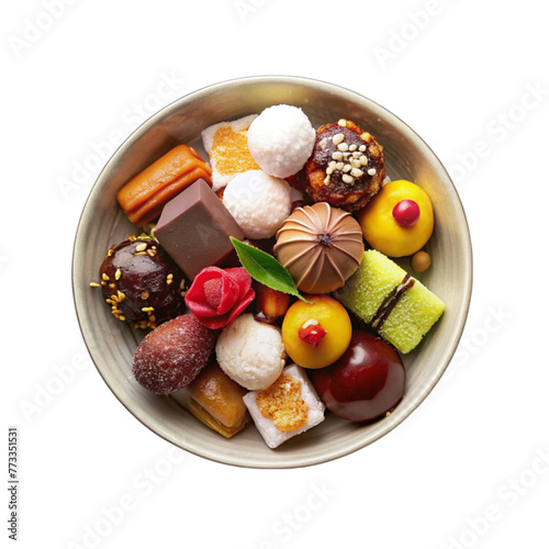 Sweets dish top view isolated on Transparent background. National Truffle Day