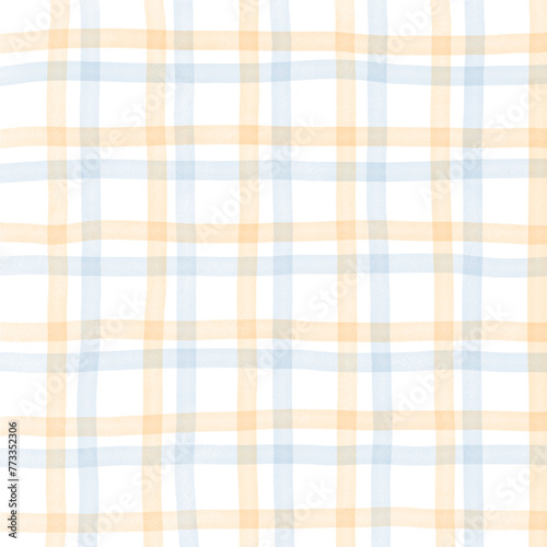 Blue Orange Plaid Gingham Check Hand Drawn Background Overlay