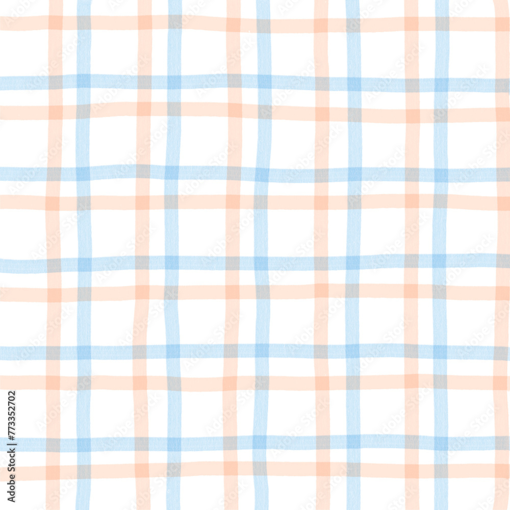 Blue Orange Plaid Gingham Check Hand Drawn Background Overlay Blue Orange Plaid Gingham Check Hand Drawn Background Overlay
