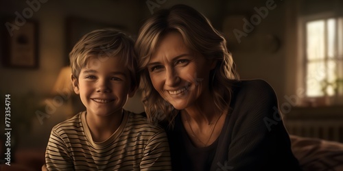 smiling mother with her son at home