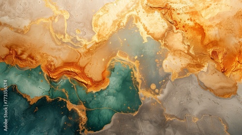 Marbled green and golden abstract background. Liquid marble ink pattern. Wallpaper
