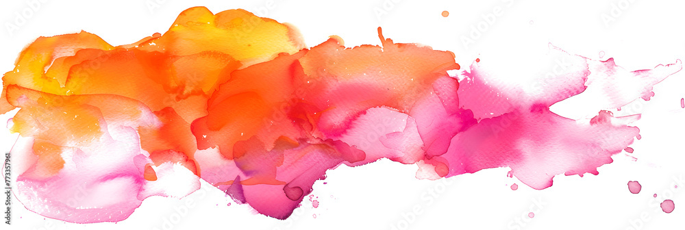 Orange and pink vibrant watercolor splash on transparent background.