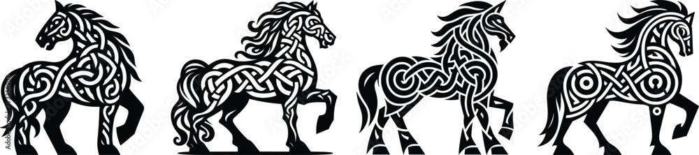 Vector silhouette set of celtic horses, isolated on white, vector illustration Vector silhouette set of celtic horses, isolated on white, vector illustration