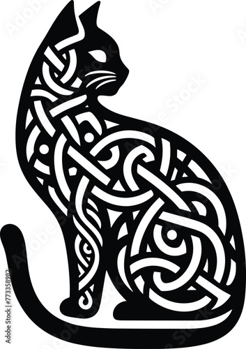 Celtic mythological symbol Set of cat, isolated on white background, vector illustration.