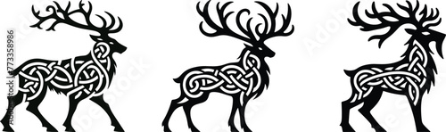 celtic deer set silhouette vector on a white background