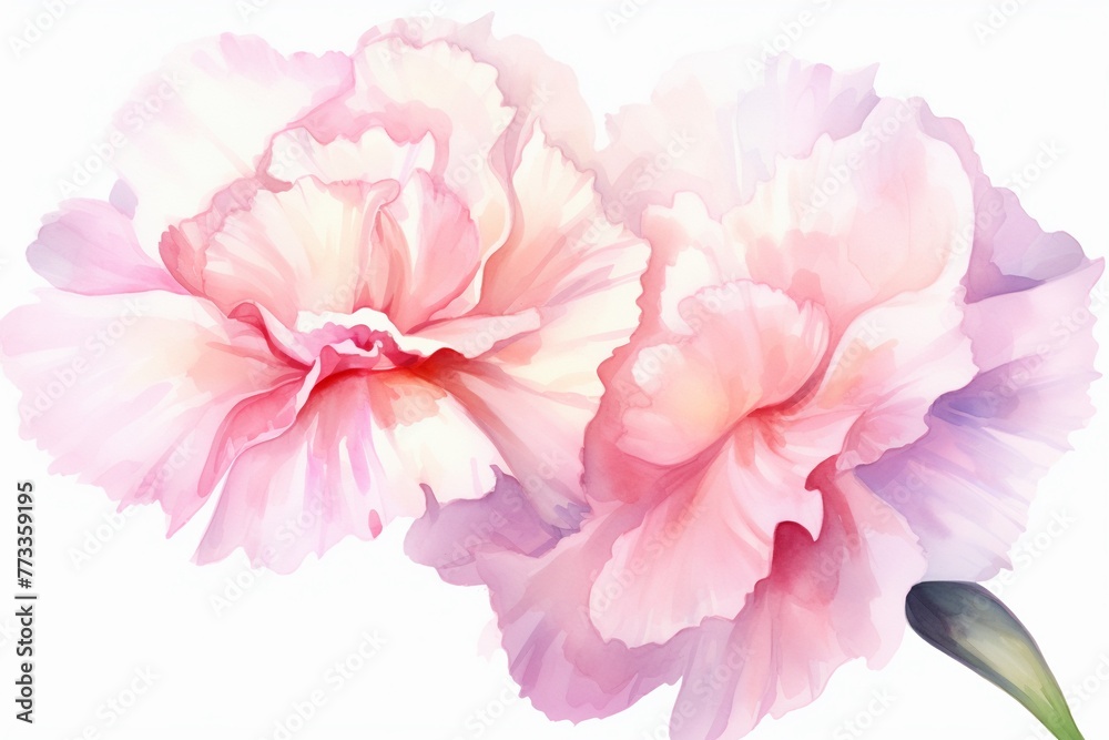 Watercolor illustration of Carnation clipart, January birth flower, delicate petals isolate on white background, symbolizing love and admiration.watercolor tone, pastel, 3D Animator
