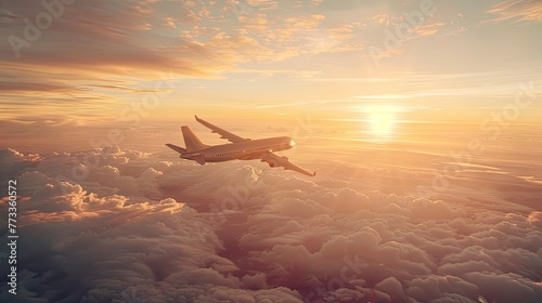 A passenger plane soars above clouds, mapping the globe, igniting dreams of travel and adventure. Invest in the freedom of exploration.