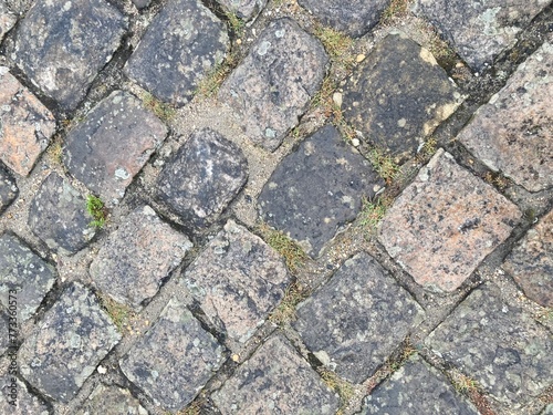Close - up view of cobblestone street in France  