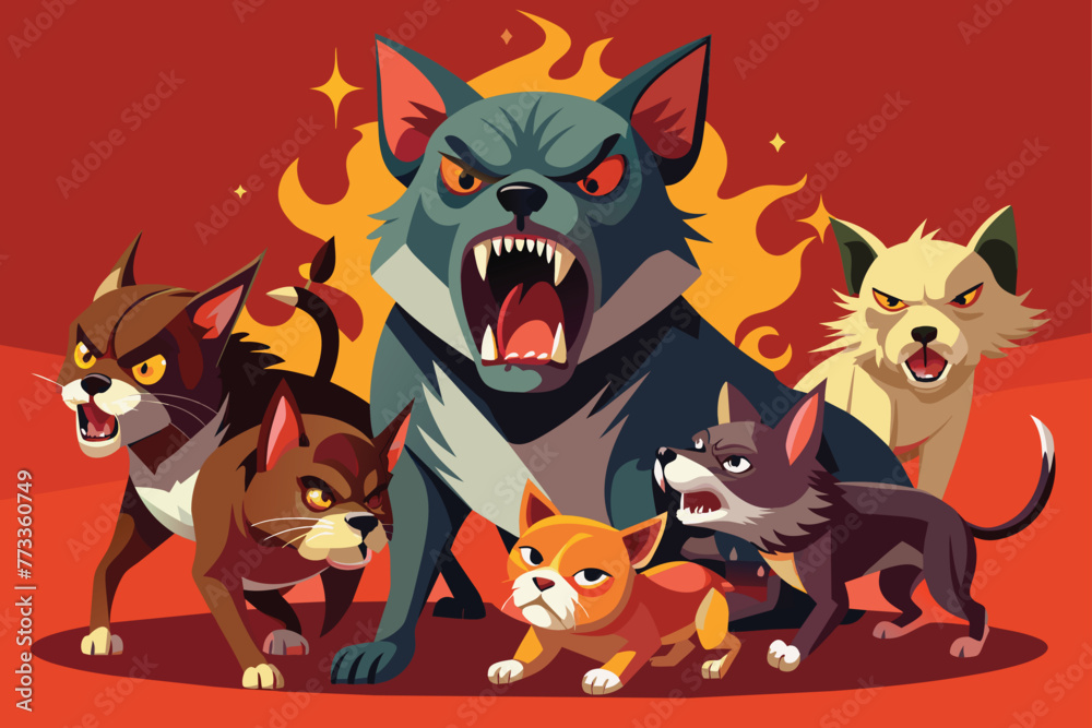 angry-dogs-surround-cat.eps